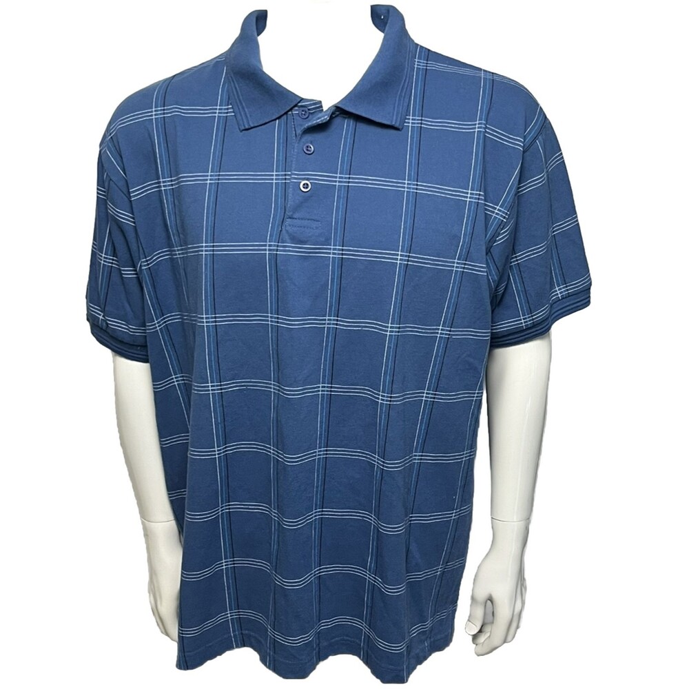 Michael Austin Blue Plaid Polo Shirt XL Short Sleeve Stretch Casual Preppy Golf